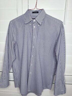 Hathaway Classic-Fit Blue and White Pinstriped Men's Dress Shirt